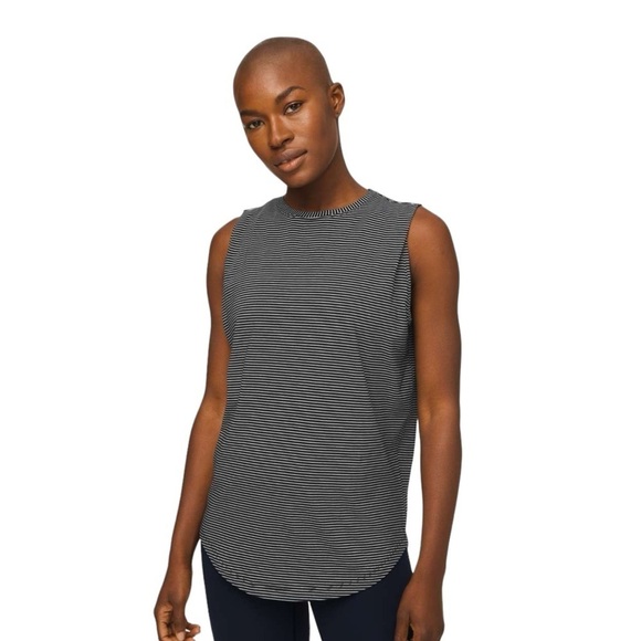 Lululemon Brunswick Muscle Tank Sz 2 Hype Stripe Black White - Picture 1 of 7